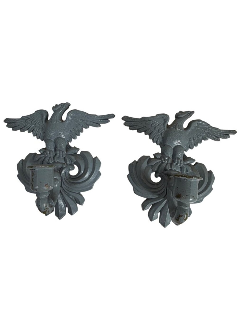 VTG Set of Two Americana Bald Eagle Cast Metal Candle Wall Sconces Sexton MCM